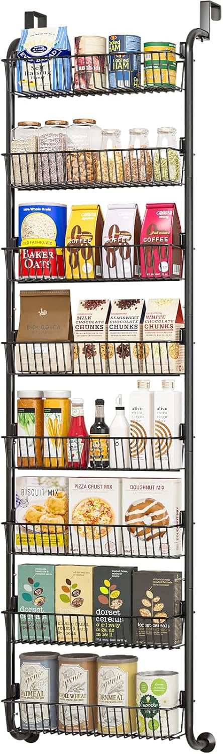 MIAOLI Over The Door Pantry Organizers and Storage, 6-Tier Spice Rack, Home & Kitchen Storage Shelves for Cabinet, Large Capacity Hanging Seasoning Organizer, Laundry Room Organization, Black