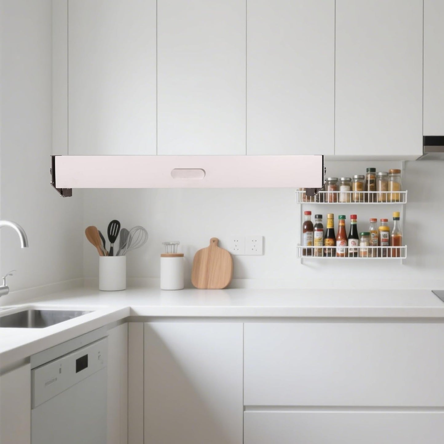 Pull Down Under Cabinet Spice Rack, Kitchen Storage Organizer, Counter Space Shelf (Spice rack)