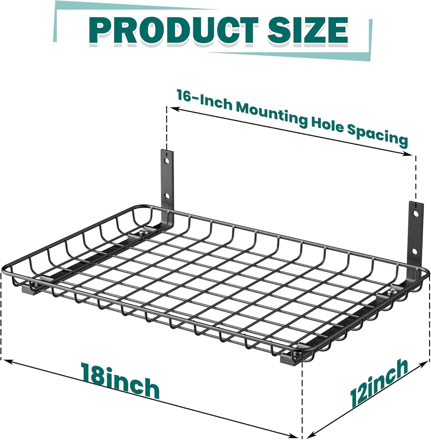 EVERHANGER Garage Wall Shelves 12x18 Inch, Wall Mounted Storage Shelf, Metal Shelf Rack, Heavy-Duty Wall Organizer 2 Pack, Black