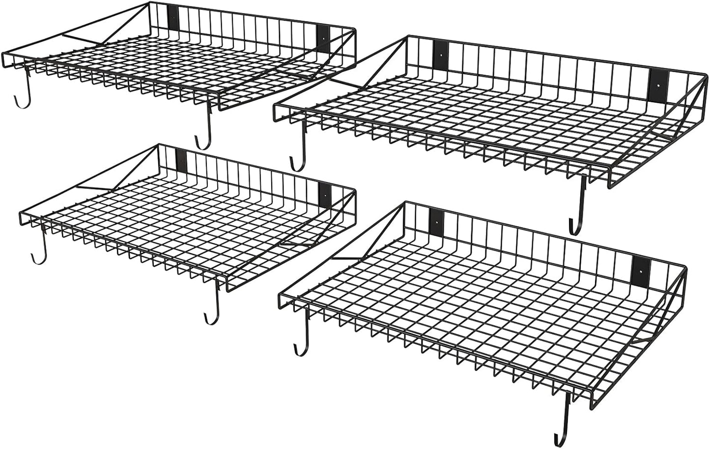 4 Pack Garage Wall Shelf, Wall Mounted Storage Shelves, Heavy Duty Metal Shelves for Room Wall, Loads 260 LBS Floating Shelves Mesh Storage Rack for Garage, Office, Basement,Wall Cabinet and Kitchen