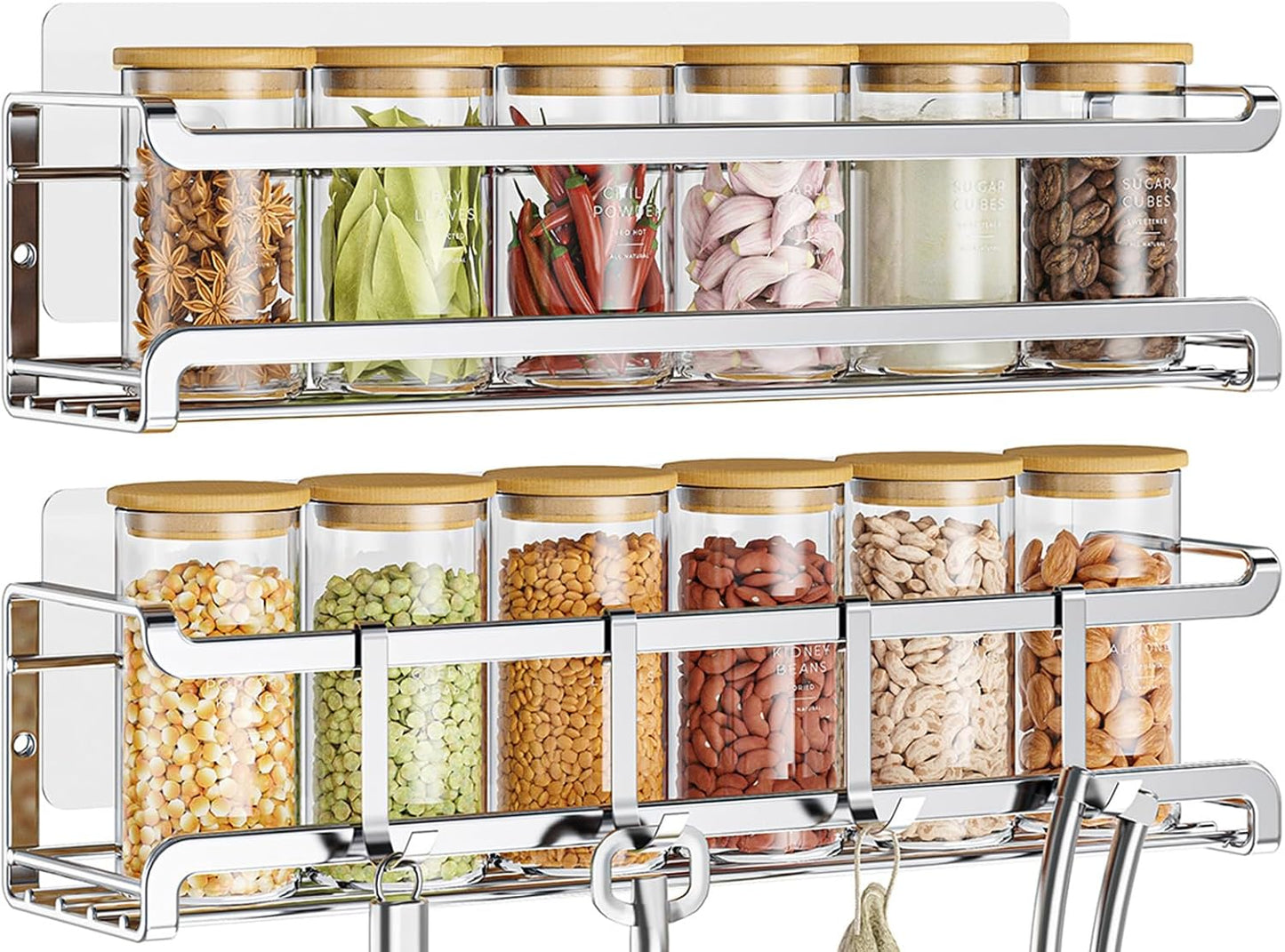 Spice Rack Wall Mounted 4 Pack,Space-Saving Spice Organizer for Spice Jars and Seasonings,Screw or Adhesive Hanging Spice Rack Organizer for Your Kitchen Cabinet,Pantry Door,11.41x2.75x2.75in