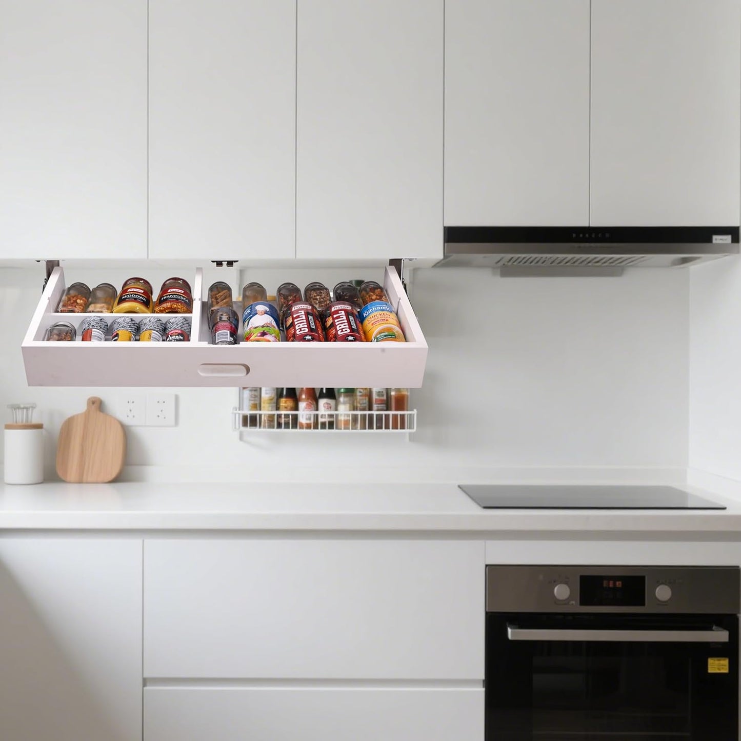 Pull Down Under Cabinet Spice Rack, Kitchen Storage Organizer, Counter Space Shelf (Spice rack)