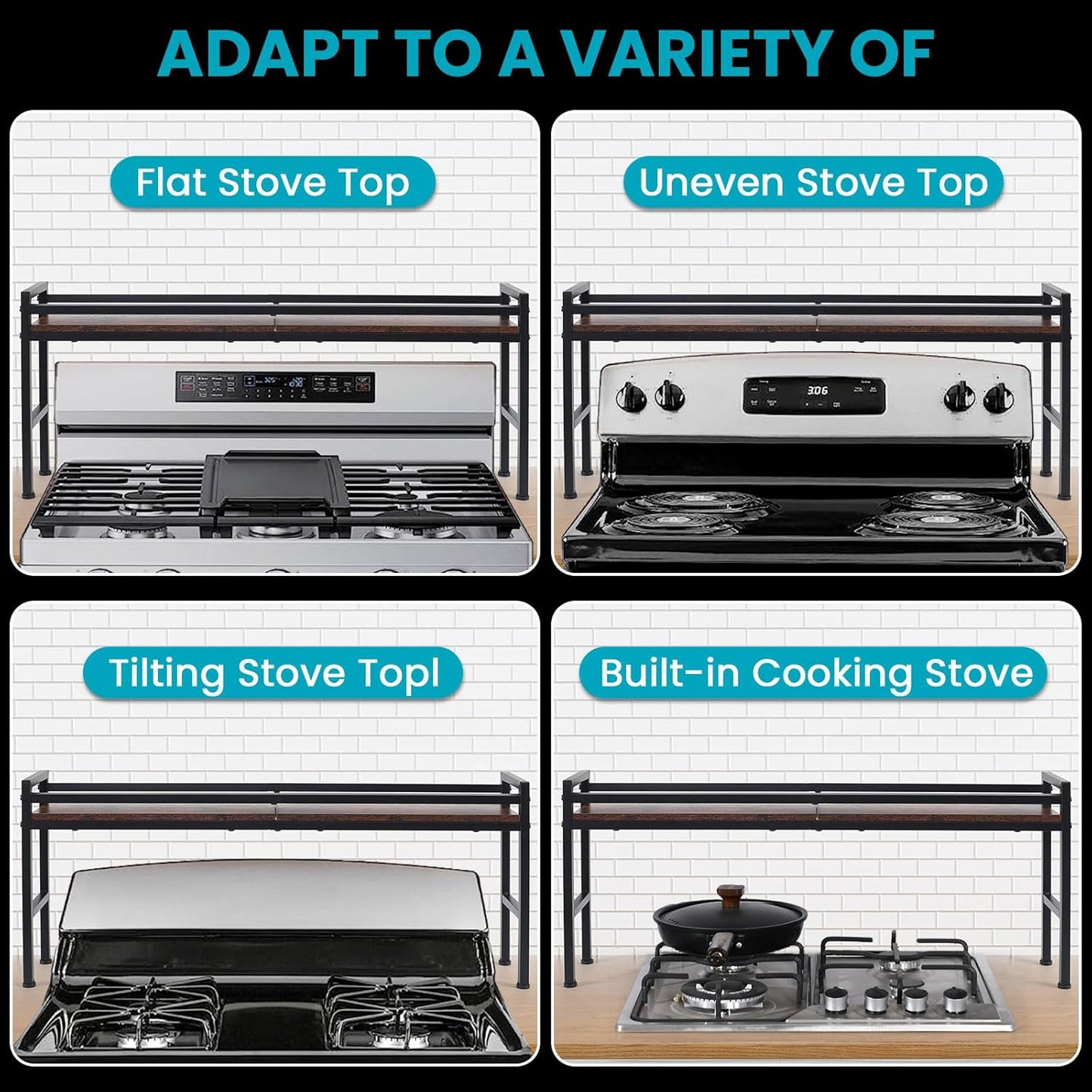 Spice Rack Shelf for Kitchen Stove，Stove Top Shelf with 4 hooks Extra Storage Countertop, Seasoning Organizer,Kitchen Organizers and Storage