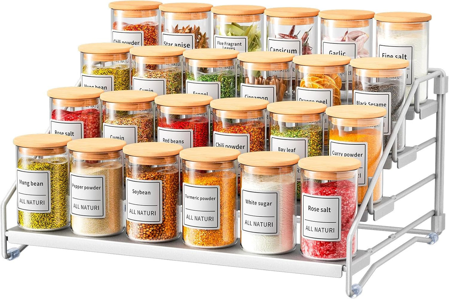 RCHYFEED Spice Rack Organizer for Cabinet Pantry,4 Tier Spice Rack Countertop, Depth Adjustable Spice Organization for Cabinet,Tierd Seasoning Organizer for Cabinet(Black, 1Pack)