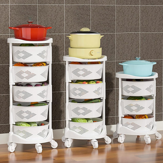 5 Tier Kitchen Storage Cart Multi-Layer Storage Basket with Wheels Fruit Vegetable Storage Shelves Racks Rolling Storage Cart for Kitchen Living Room Bedroom, White (5 Tier)