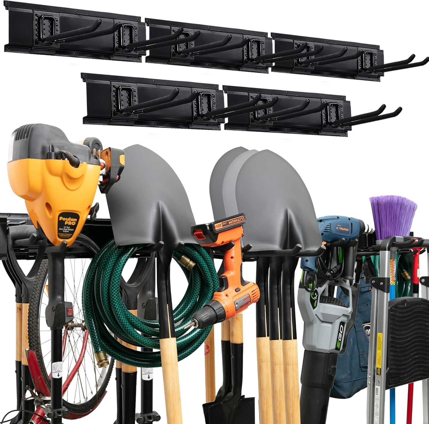 Garage Tool Organizer Wall Mount - 48 inches - Sturdy Storage Rack with Adjustable Hooks, Anti-Rust - Easy Installation, 300lbs Capacity - Garden Tool Organizer (03 Racks & 06 Hooks)