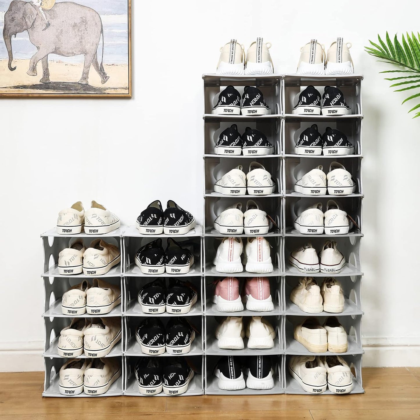 6-Tier Shoe Rack, Stackable Storage Organizer for Bedroom Entry, Adjustable Rack, Shoe Slots Shelf, Easy Tower Rack, Grey