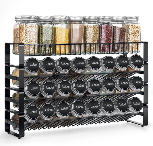JONYJ 4 Tier Stackable Seasoning Rack Organizer, Detachable Countertop Spice Jar Rack for Cabinet, Freestanding , Black Frosted Iron Kitchen Counter Shelf