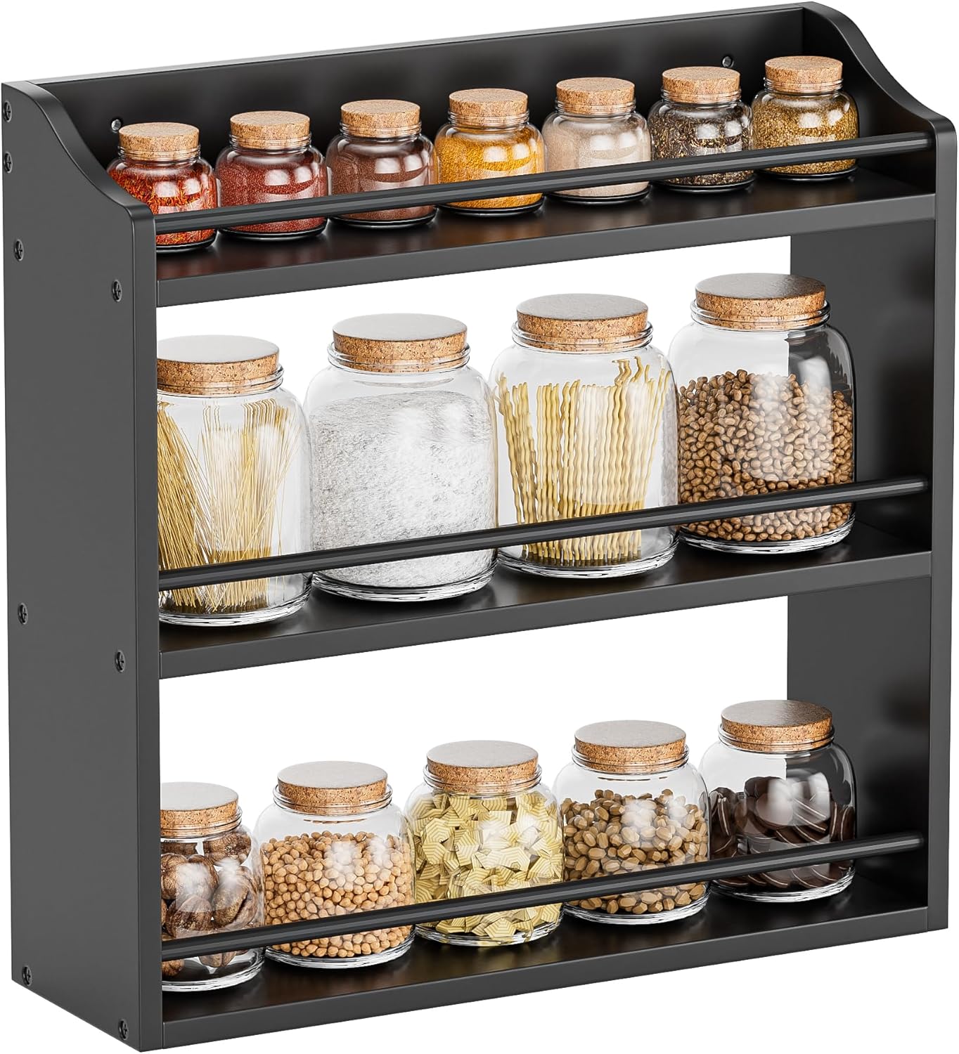 Spice Rack Wall Mounted, Freestanding Spice Organizer for Countertop, Bamboo Spice Storage Holder, for Kitchen Cupboard, Pantry, Bathroom (White)