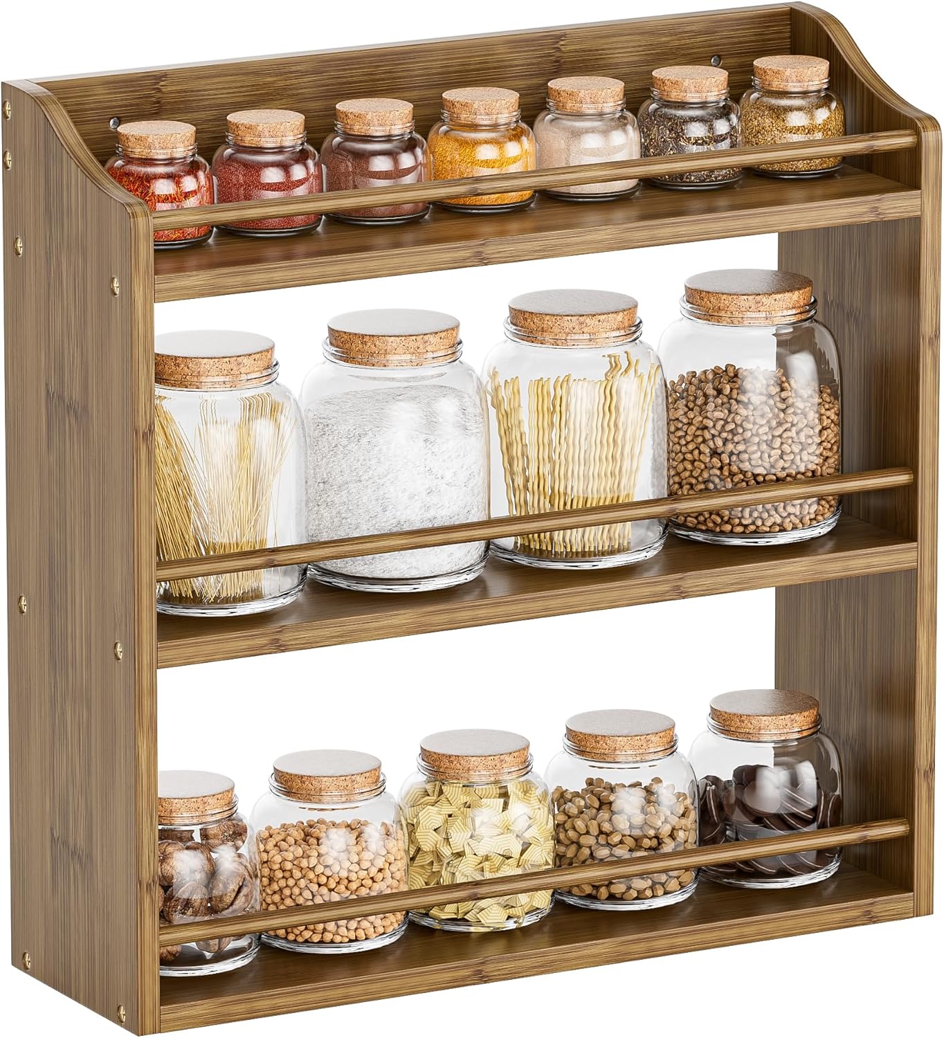 Spice Rack Wall Mounted, Freestanding Spice Organizer for Countertop, Bamboo Spice Storage Holder, for Kitchen Cupboard, Pantry, Bathroom (White)