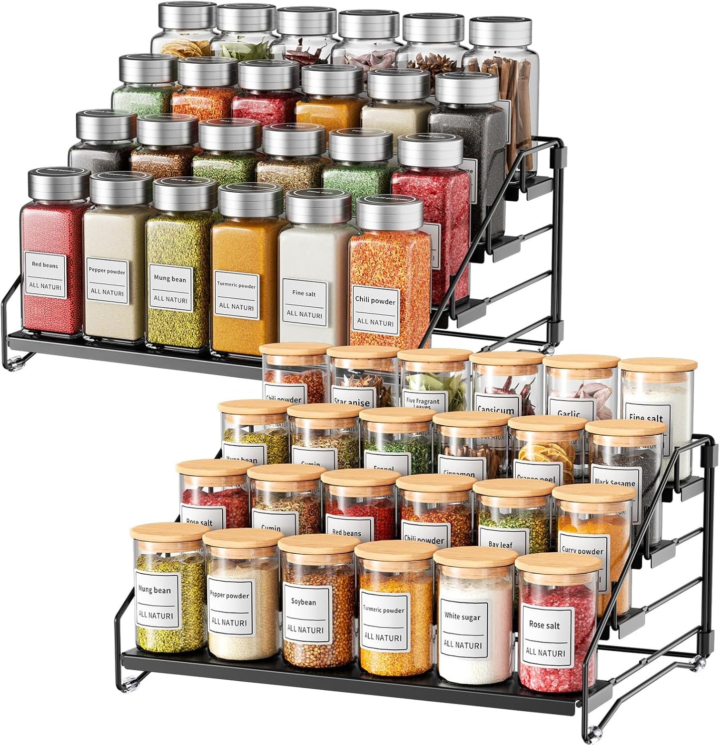 RCHYFEED Spice Rack Organizer for Cabinet Pantry,4 Tier Spice Rack Countertop, Depth Adjustable Spice Organization for Cabinet,Tierd Seasoning Organizer for Cabinet(Black, 1Pack)