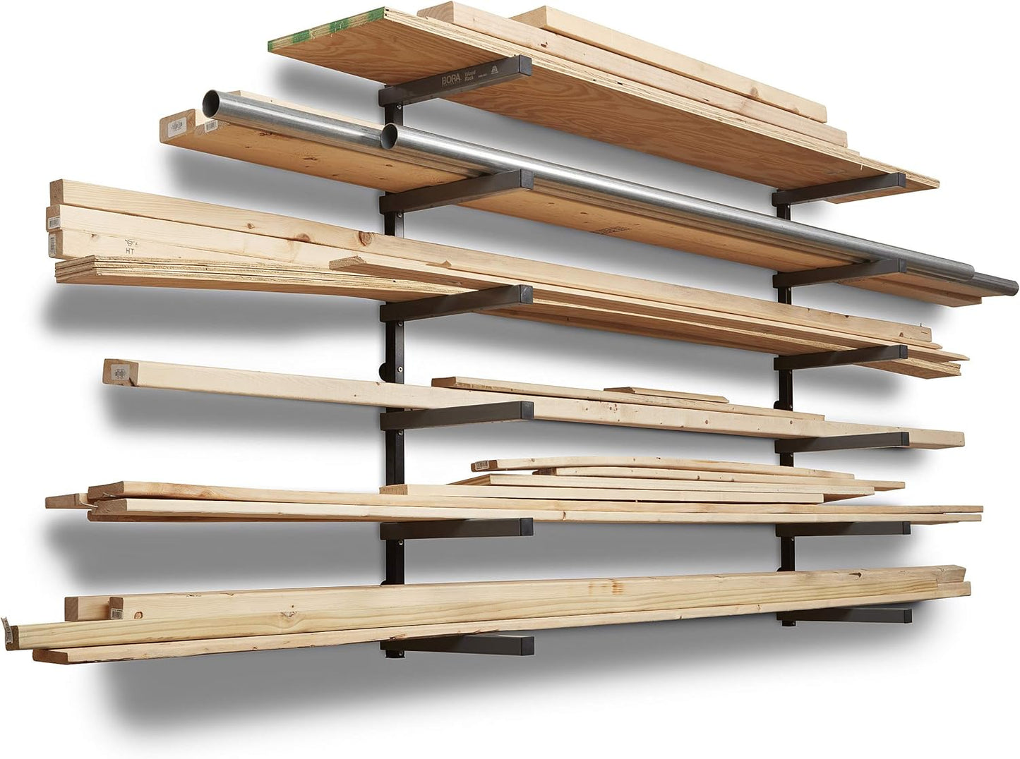 Bora Wood Organizer and Lumber Storage Metal Rack with 6-Level Wall Mount – Indoor and Outdoor Use, In Orange | PBR-001