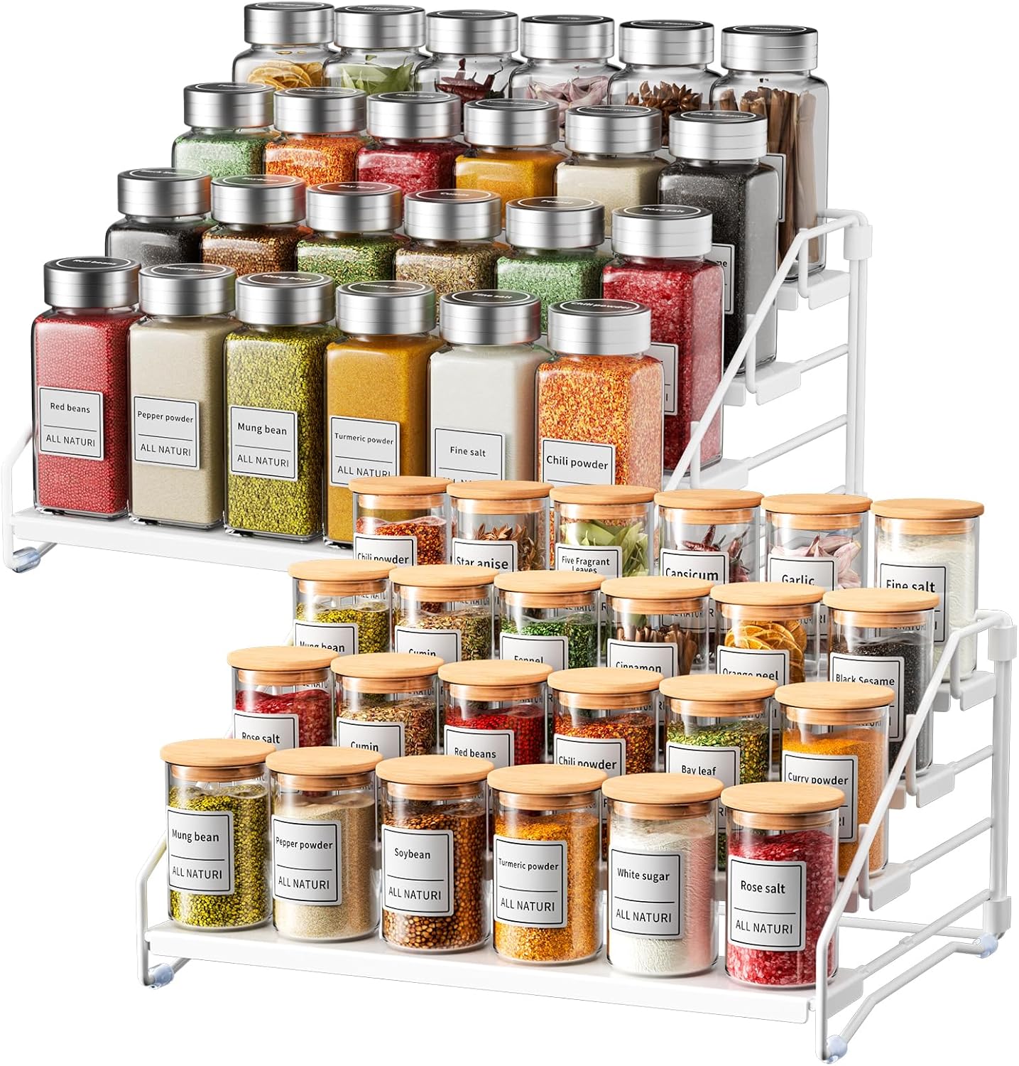 RCHYFEED Spice Rack Organizer for Cabinet Pantry,4 Tier Spice Rack Countertop, Depth Adjustable Spice Organization for Cabinet,Tierd Seasoning Organizer for Cabinet(Black, 1Pack)