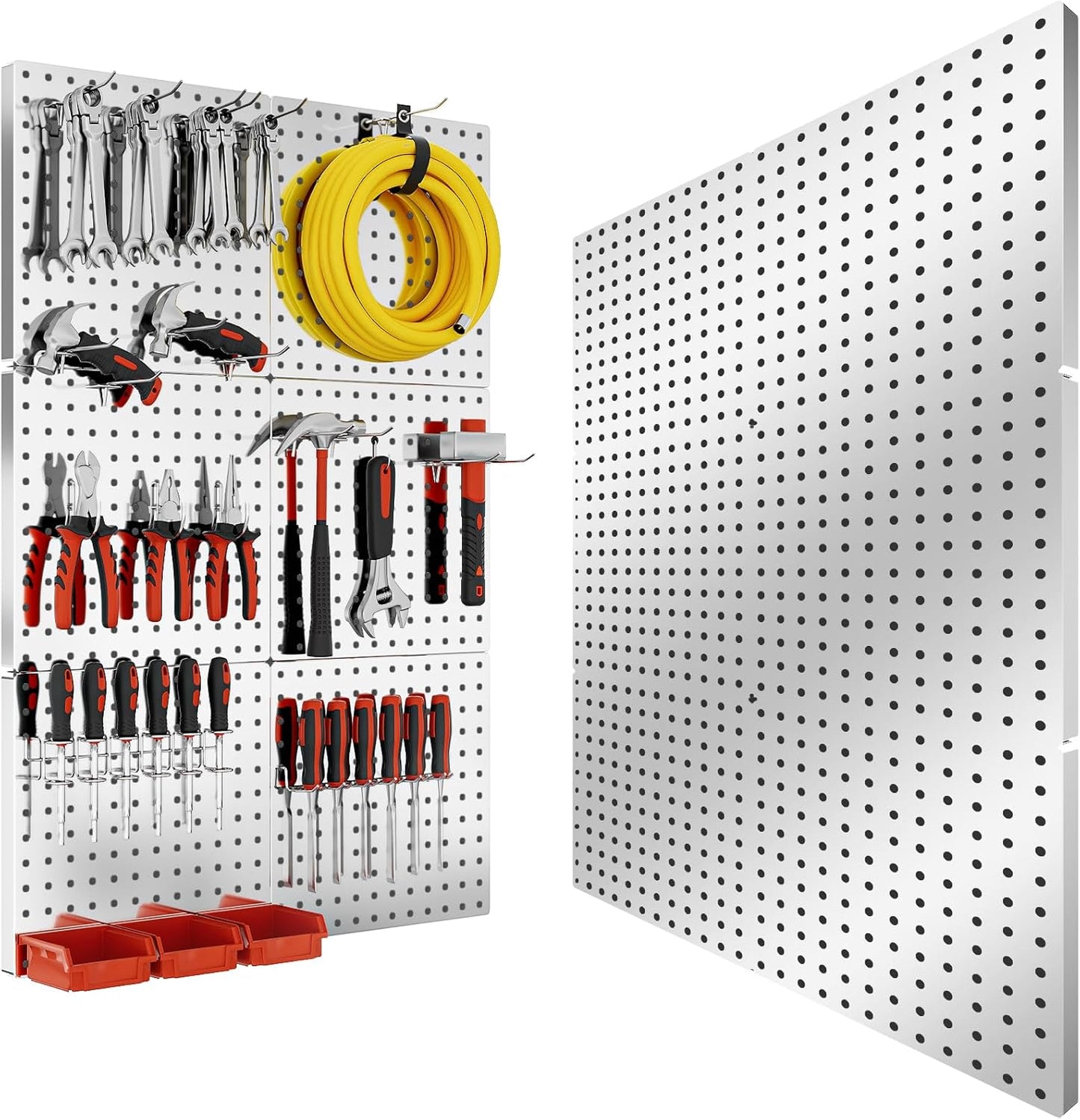 FZK Peg Board, 4 Pack Metal Pegboard Kit,Black Pegboard Wall Organizer with 32 Pcs Hooks, Peg Board for Walls Home, Garage Tool Storage, Office Organization, Kitchen, Craft Room