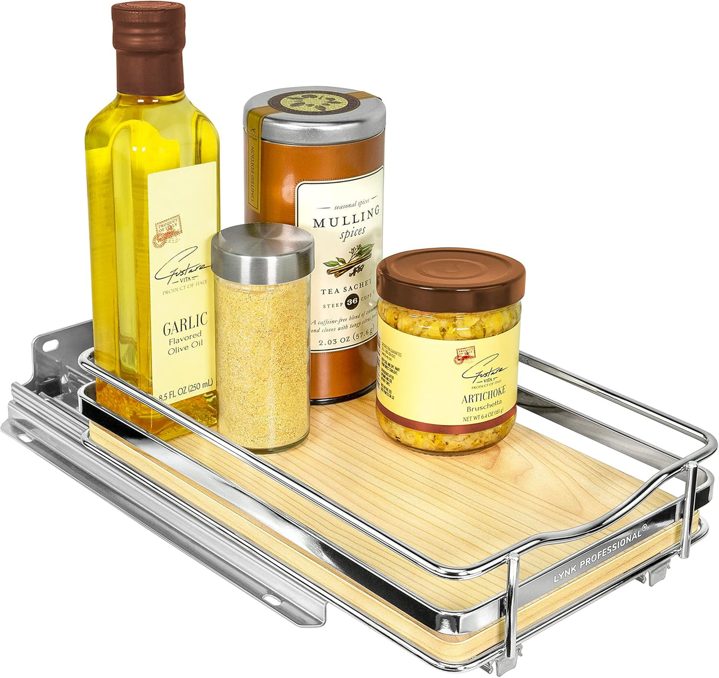 LYNK PROFESSIONAL® Pull Out Spice Rack Organizer for Inside Kitchen Cabinets - 4-1/4 inch Wide - Slide Out Drawer – Chrome Sliding Spice Cabinet Organization Shelf Racks - 2 Tier