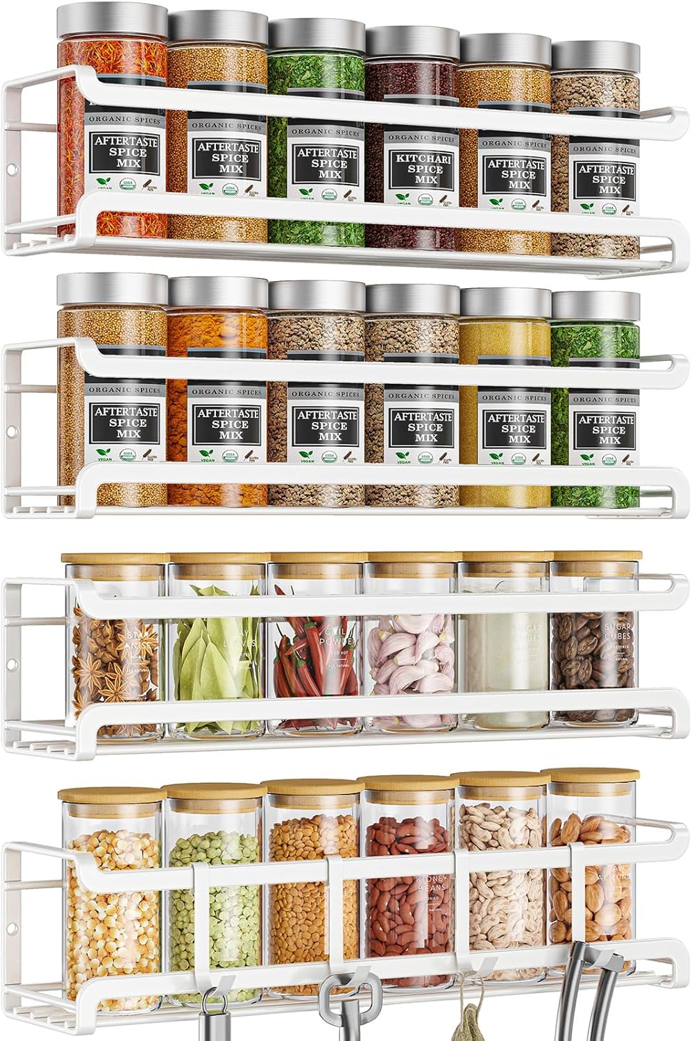 Spice Rack Wall Mounted 4 Pack,Space-Saving Spice Organizer for Spice Jars and Seasonings,Screw or Adhesive Hanging Spice Rack Organizer for Your Kitchen Cabinet,Pantry Door,11.41x2.75x2.75in