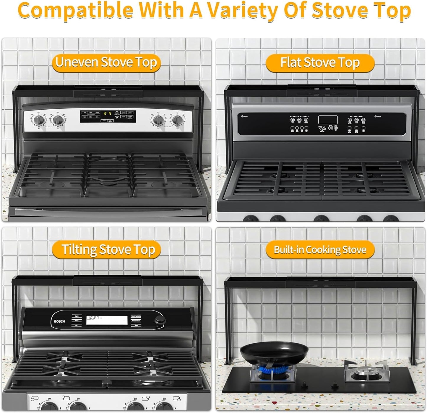 Spice Rack Shelf for Kitchen Stove, Adjustable 27 to 33 Inch Spice Rack Organizer, 4 Level Adjustable Height Stove Top Shelf for Kitchen, Over the Stove Shelf for Curved Stove, Black