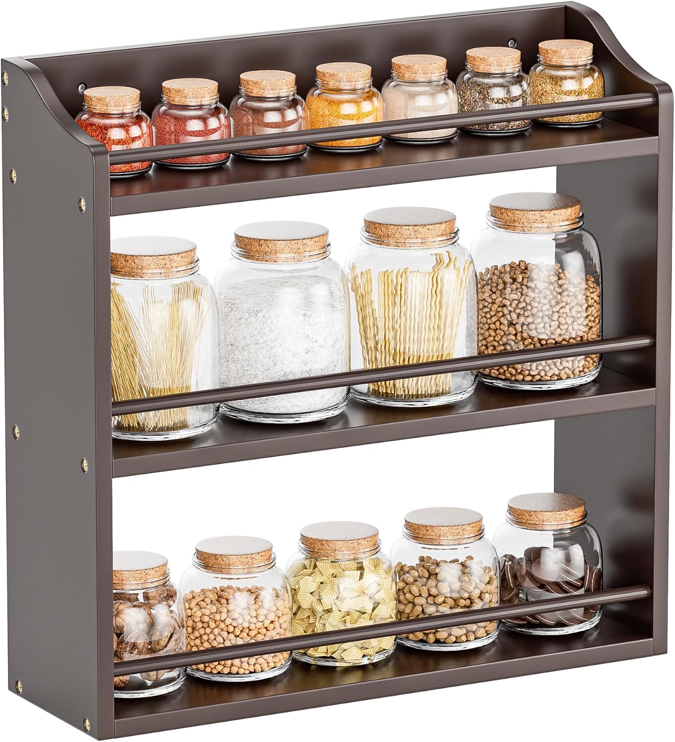 Spice Rack Wall Mounted, Freestanding Spice Organizer for Countertop, Bamboo Spice Storage Holder, for Kitchen Cupboard, Pantry, Bathroom (White)