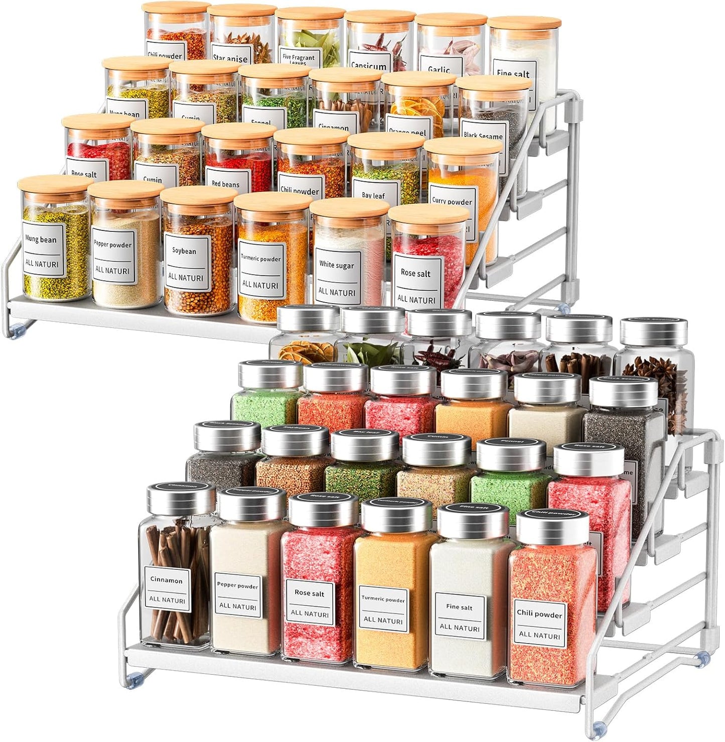 RCHYFEED Spice Rack Organizer for Cabinet Pantry,4 Tier Spice Rack Countertop, Depth Adjustable Spice Organization for Cabinet,Tierd Seasoning Organizer for Cabinet(Black, 1Pack)