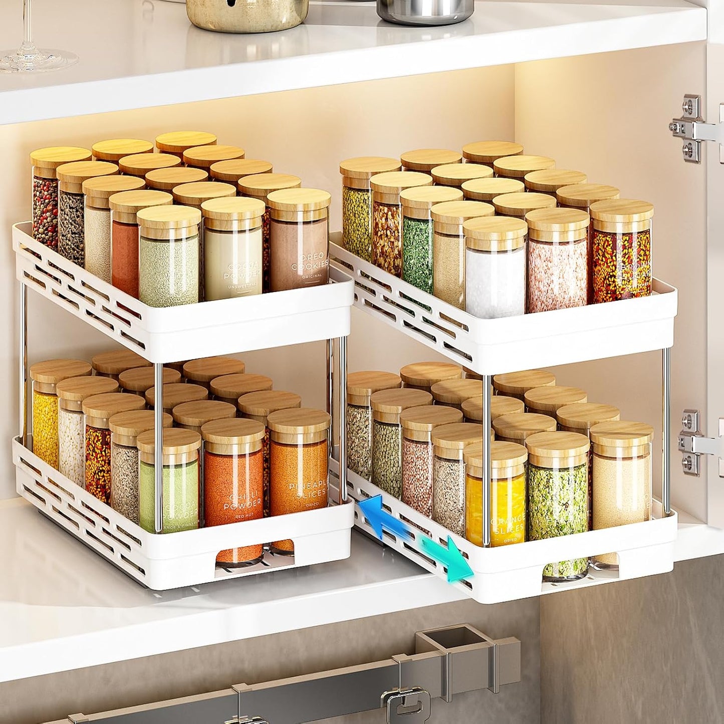 2 Pack Pull Out Spice Rack Organizer for Cabinet, Slide Out Spice Racks Organizer, Spice Cabinet Organizers, Cabinet Size Need:12'' Highx11'' Deepx5'' Wide,Hold 10 Spice Jar Each Tier-2Tier, Black