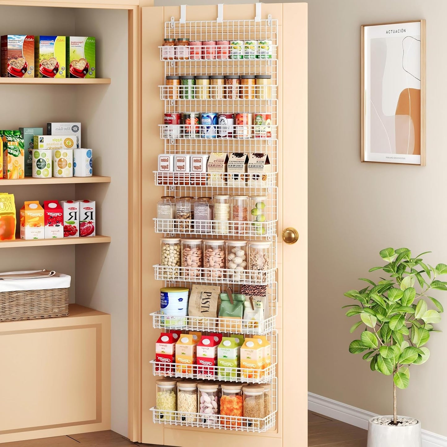 JKsmart 6-Tier Spice Rack Organizer with Door Hook, Wall Mounted & Over the Door Spice Racks for Kitchen Pantry Door Cabinet, Two Size, Large Capacity, Black