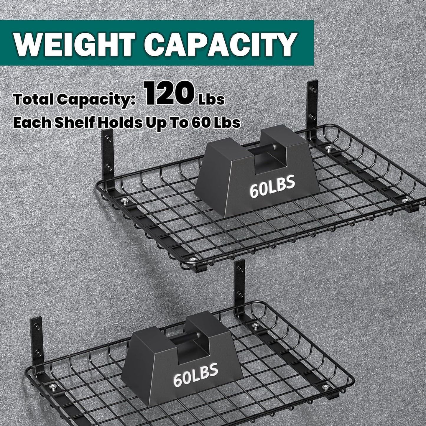 EVERHANGER Garage Wall Shelves 12x18 Inch, Wall Mounted Storage Shelf, Metal Shelf Rack, Heavy-Duty Wall Organizer 2 Pack, Black