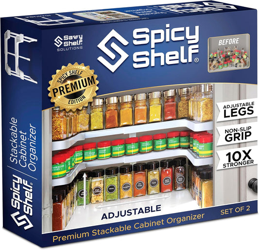 Spicy Shelf 3.0 - Expandable 2 Tiered Spice Rack Organizer for Cabinet & Pantry - Kitchen Seasoning Organizer - Cabinet Spice Racks for Inside Cabinets (Spicy Shelf Premium) - Home Organization